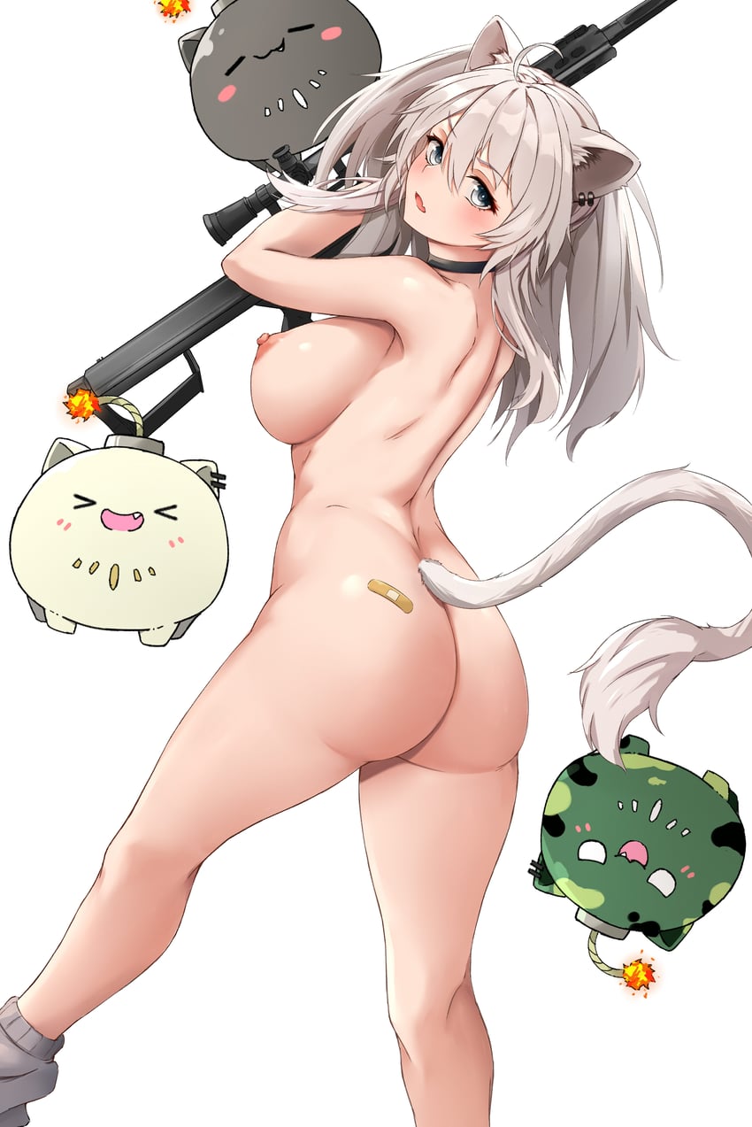 Hololive、狮白牡丹、狮白牡丹 (深夜便利店) 1名女孩 呆毛 兽耳穿孔 兽耳 反器材步枪