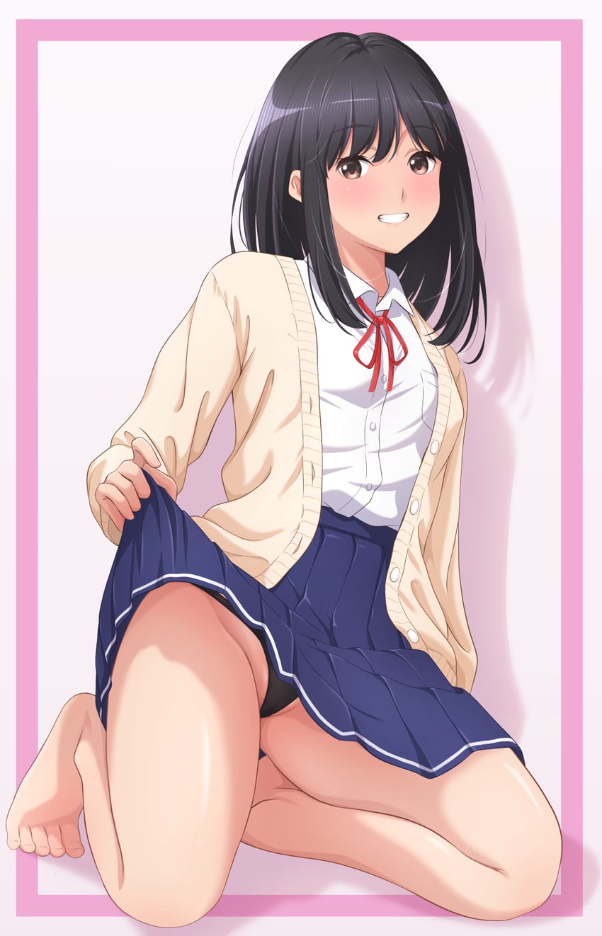 原创 1名女孩 裸腿 黑发 脸红 棕眼睛