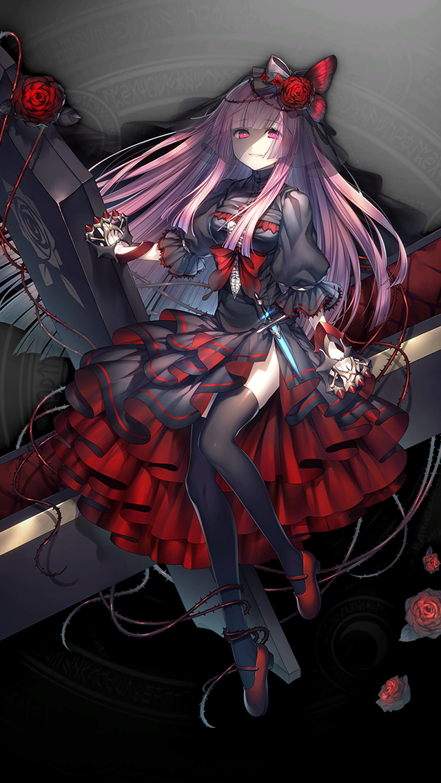 格林笔记、chaos juliet (grimms notes) 1名女孩 黑色丝带 黑色裙子 黑色过膝袜 黑面纱