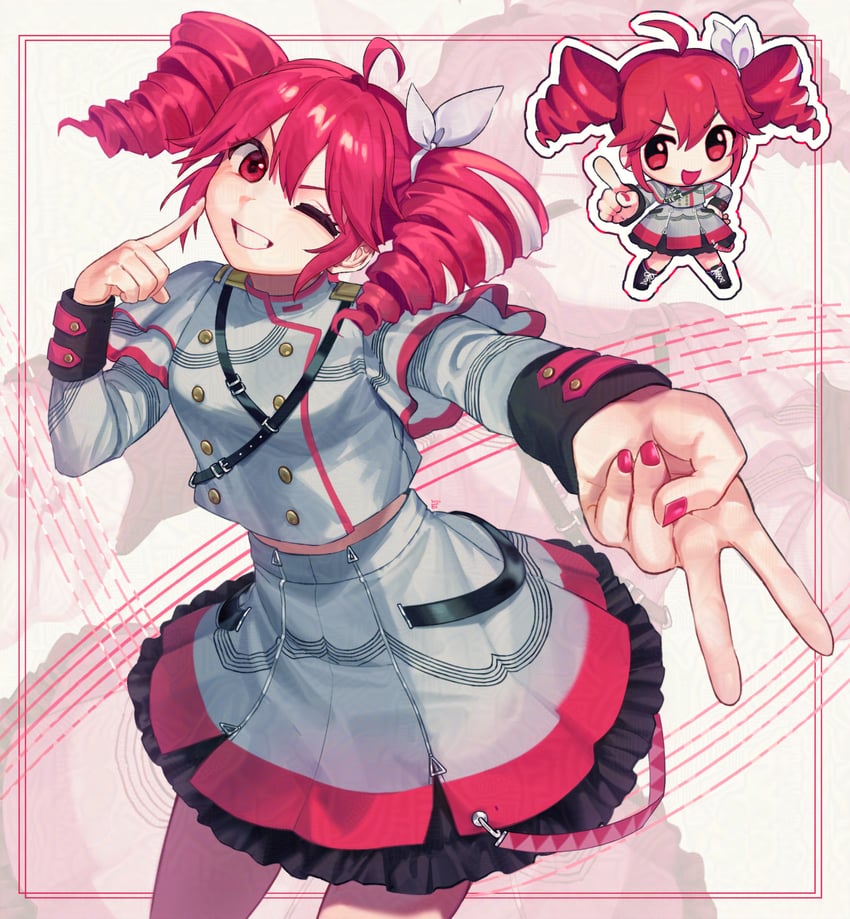 Synthesizer V、UTAU、重音Teto 1名女孩 呆毛 腰带 黑色皮带 黑色靴子