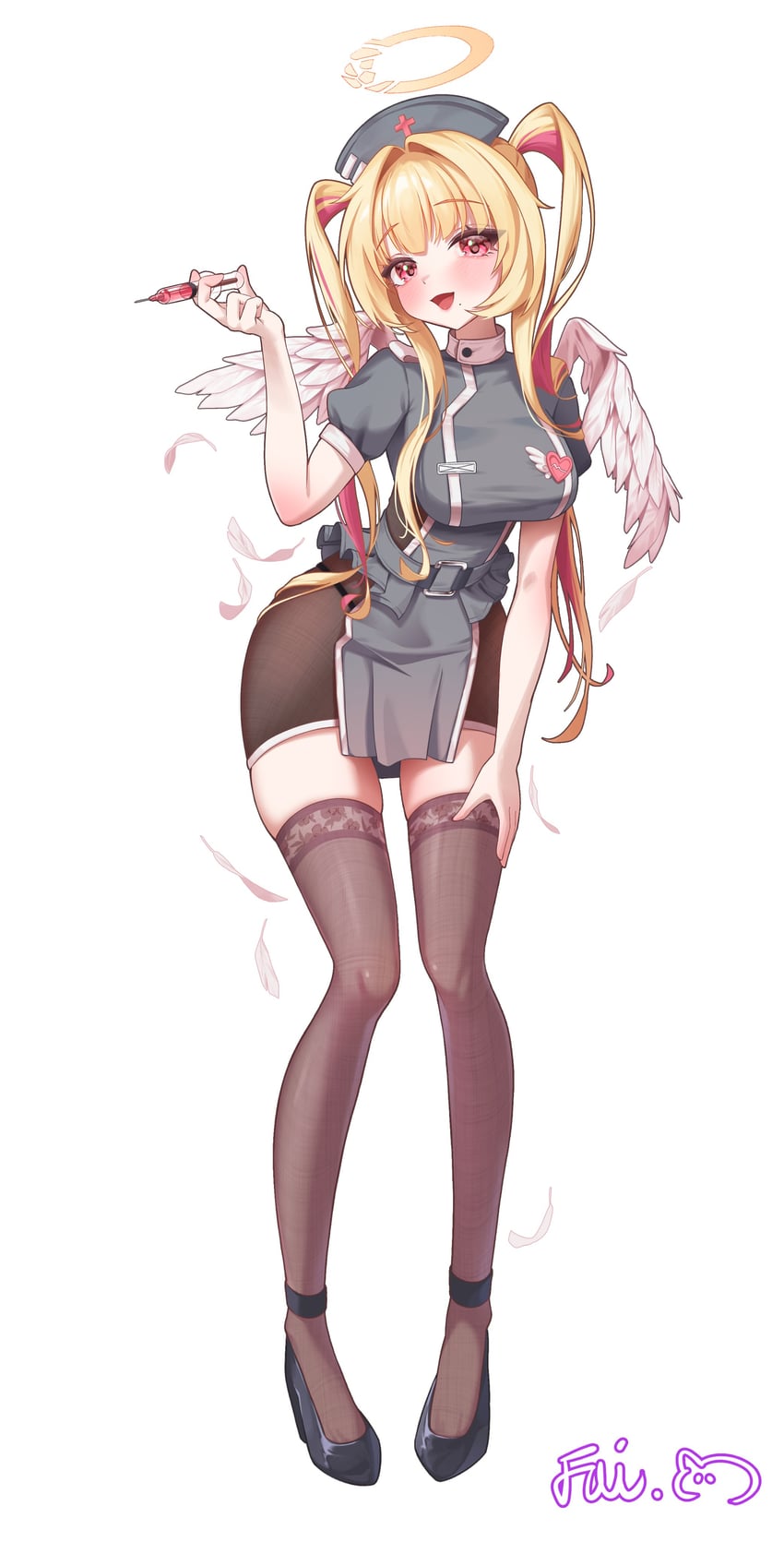 二次元插画 1名女孩 黑帽子 黑鞋 金发 脸红