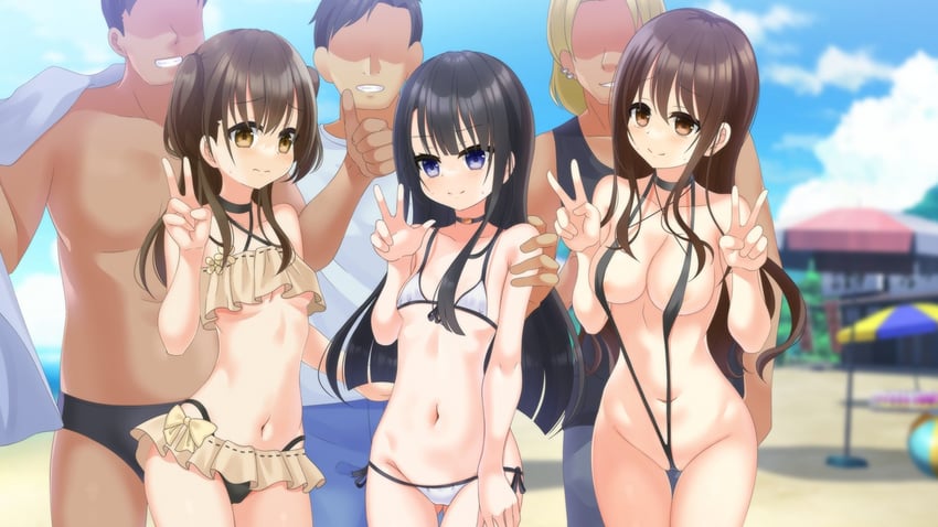 暴露系魔法少女、比羽爱莉、minamori touka 3个男孩 3人女子 露乳晕 不对称刘海 海滩