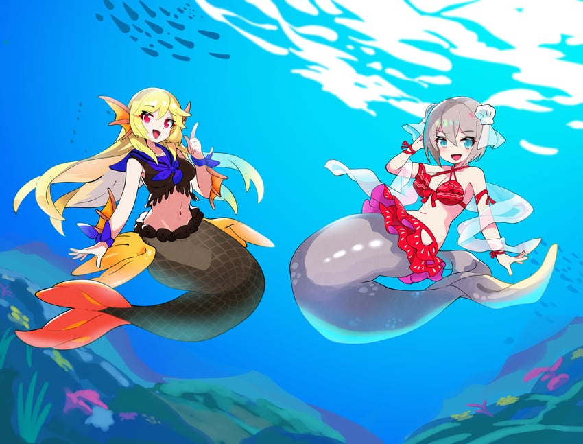 原创、艾拉、斯特拉 (Cophocoa) 2名女孩 手臂鳍 臂部丝带 露肩 比基尼