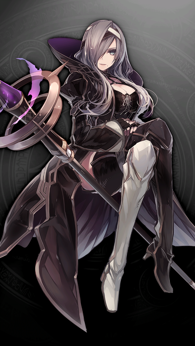 格林笔记、enchantress morgan (grimms notes) 1名女孩 不对称腿部穿着 黑色靴子 黑色大衣 黑色手套