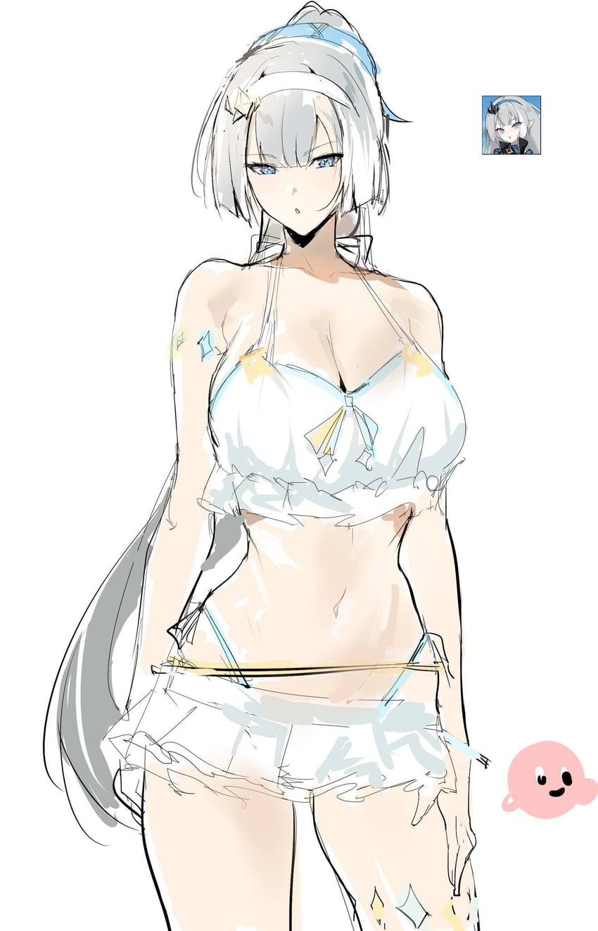 二次元插画 1名女孩 露肩 比基尼 齐刘海 乳房