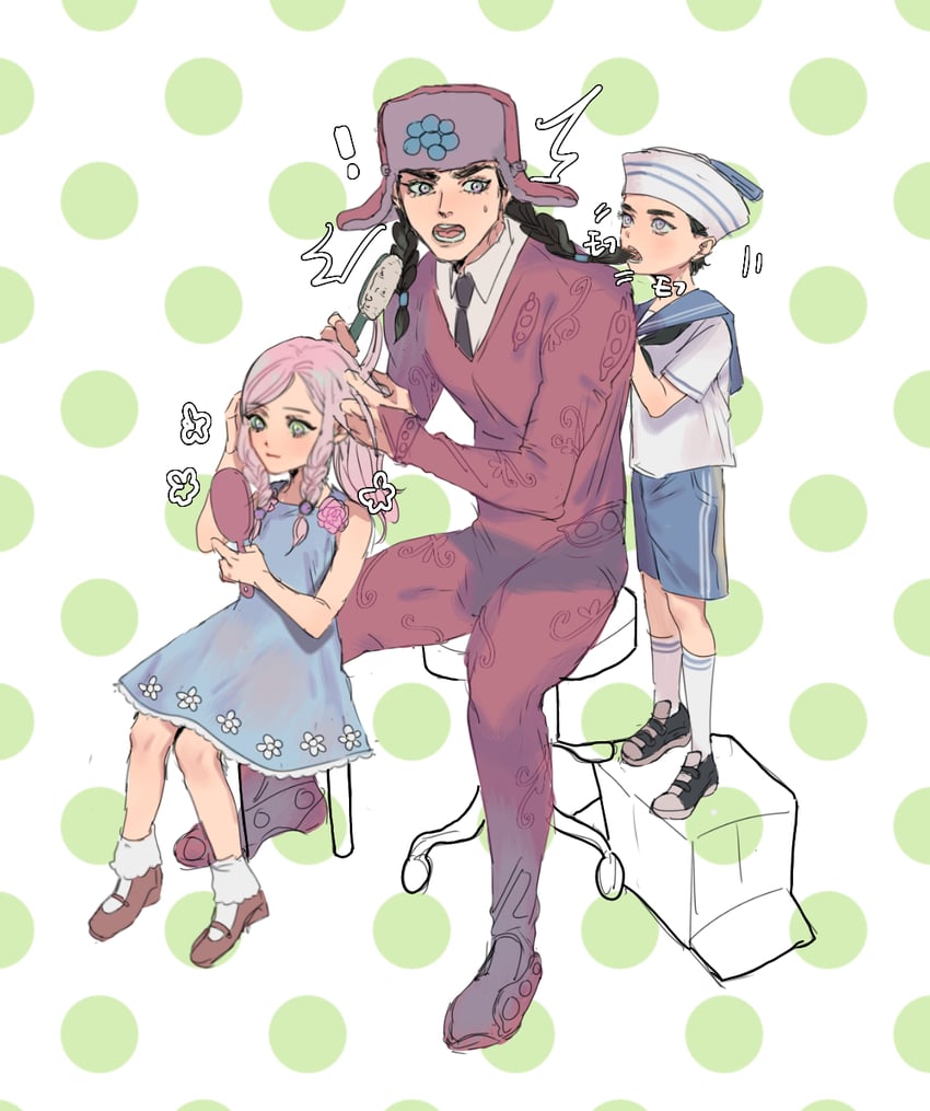 JOJO的奇妙冒险、乔乔福音、东方定助 (JOJO的奇妙冒险) 1名女孩 2个男孩 幼化 咬 黑发