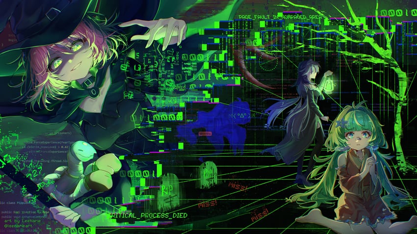 osu! 3人女子 黑色连衣裙 黑帽子 乳房 棕色连衣裙