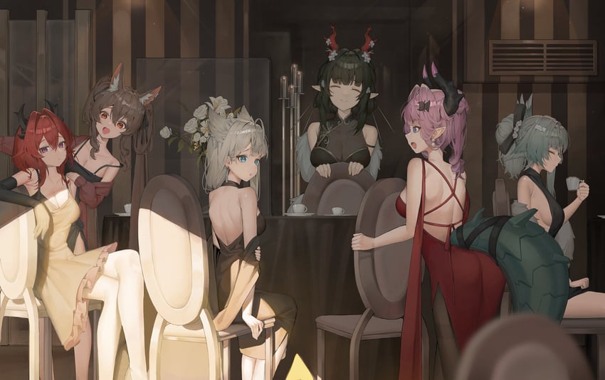 明日方舟、明日方舟：终末地、佩莉卡 (明日方舟：终末地) 6个以上女孩 兽耳 露背裙 露背装 露肩