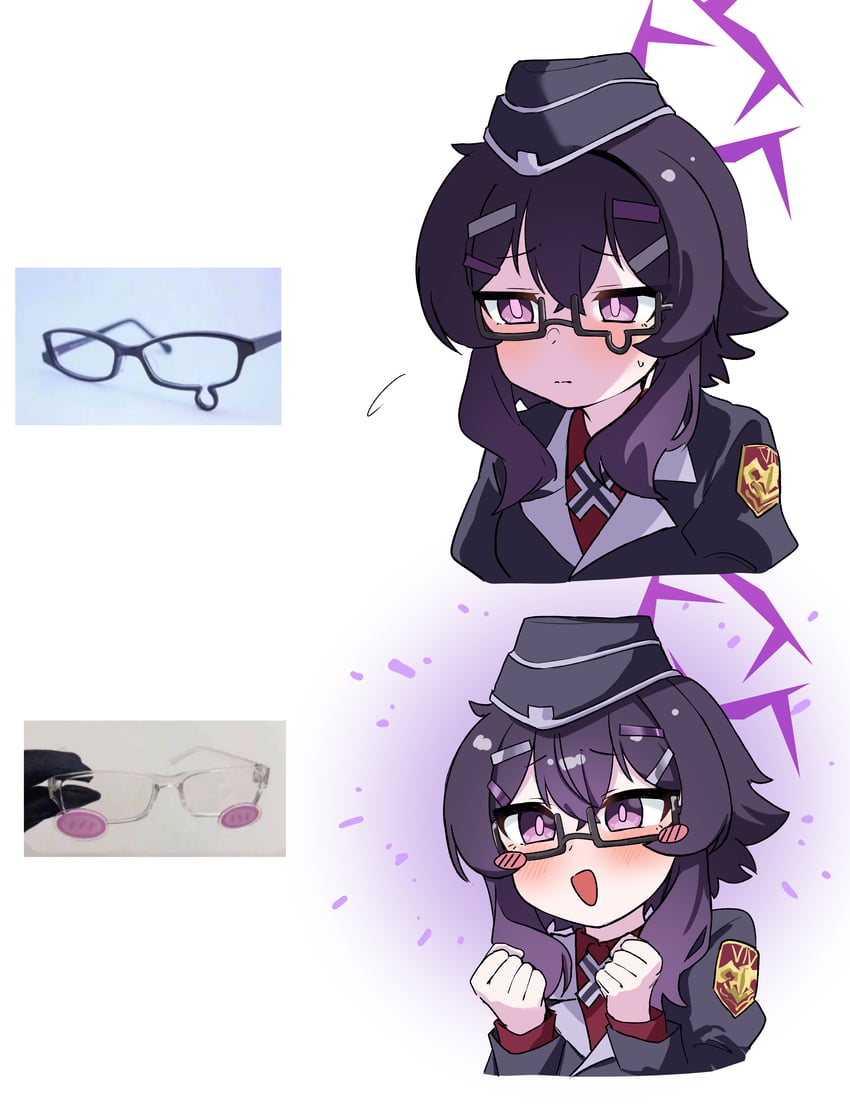 蔚蓝档案、遥 (蔚蓝档案) 1名女孩 :D 戴眼镜的 黑帽子 有领衬衫