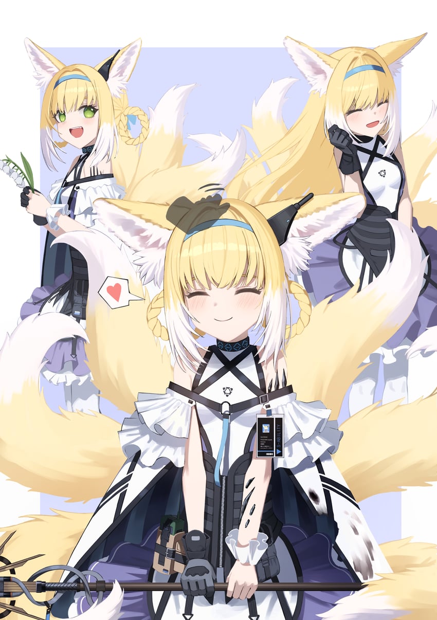 明日方舟、铃兰 (明日方舟) 1名女孩 微笑 兽耳 露肩 黑色手套