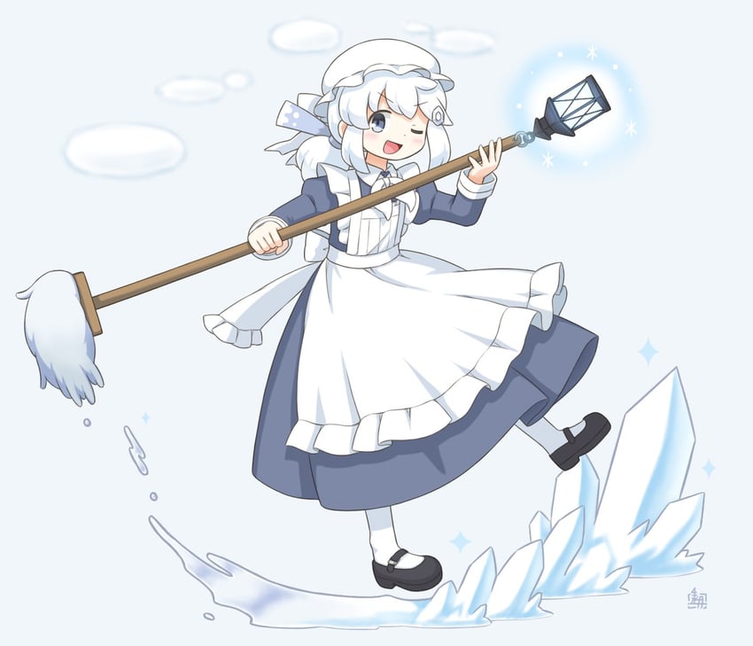 原创、露米里卡 (北川水月) 1名女孩 围裙 黑鞋 蓝色连衣裙 蝴蝶结