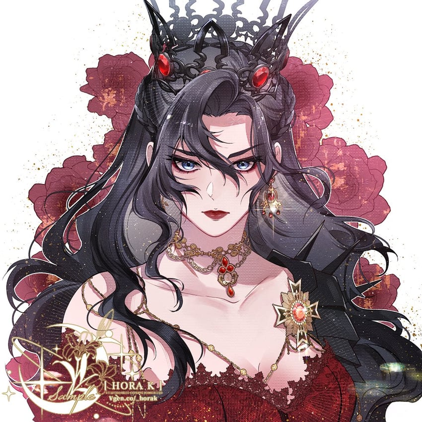 原创 1名女孩 作者标志 露肩 黑色皇冠 黑瞳