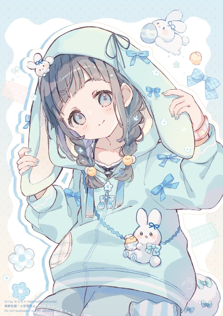 原创 1名女孩 兽耳兜帽 兽耳 动物兜帽 水色瞳