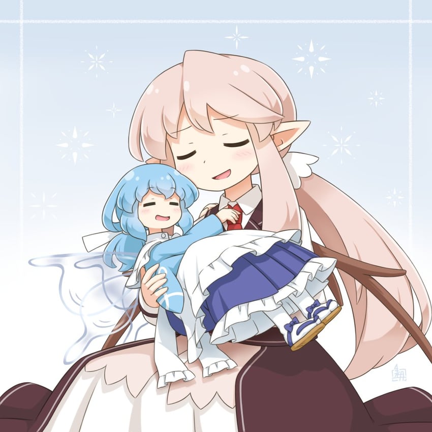 原创、elsie (kitagawa suigetsu)、艾丝塔尼亚 2名女孩 围裙 作者标志 蓝色背景 蓝发