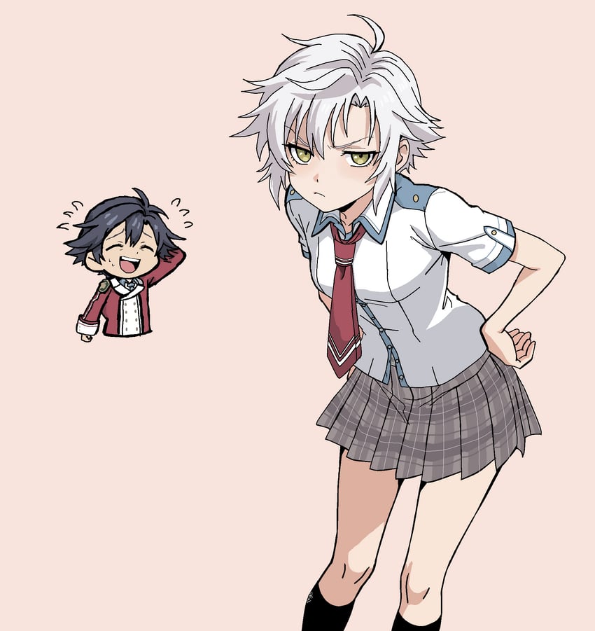 二次元插画 1名女孩 呆毛 黑袜 乳房 有领衬衫