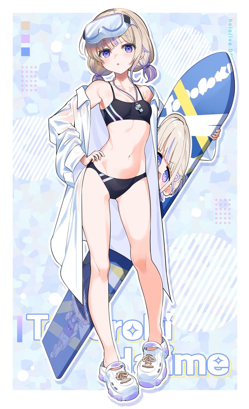 Hololive、hololive DEV_IS、等轰一奏 1名女孩 比基尼 黑色比基尼 金发 乳房