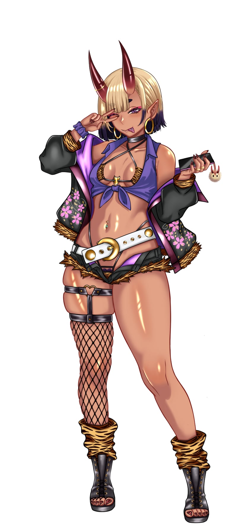 Fate/Grand Order、Fate系列、酒吞童子 (Fate) 1名女孩 动物花纹 腰带 黑色项圈 黑色夹克