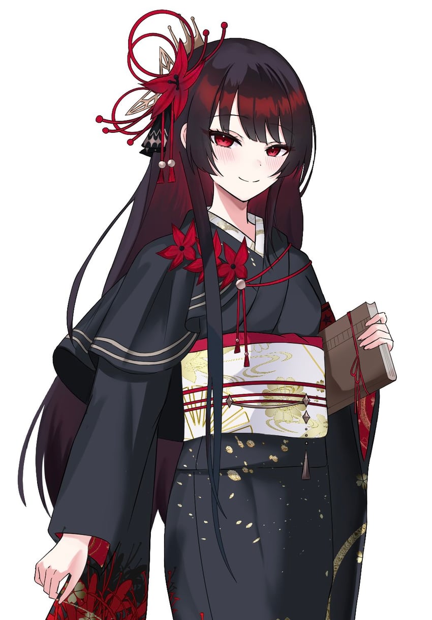 魔法少女的小镇审判、二阶堂博 替换服装 黑发 黑色和服 书 牛仔镜头