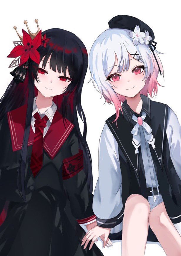 魔法少女的小镇审判、二阶堂博、樱庭绘麻 2名女孩 臂章 贝雷帽 黑色大衣 黑发