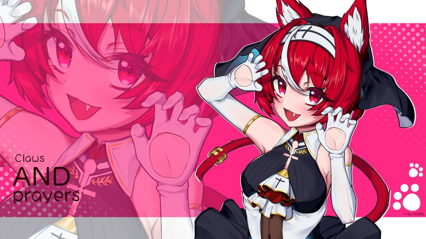 原创 1名女孩 兽耳 露肩 黑色连衣裙 黑面纱