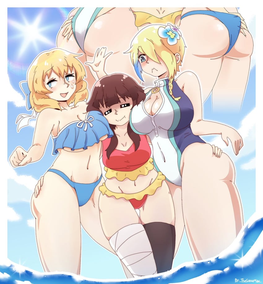 为美好的世界献上祝福！、克蕾雅 (为美好的世界献上祝福！)、惠惠 3人女子 乳沟 比基尼 金发 蓝色比基尼