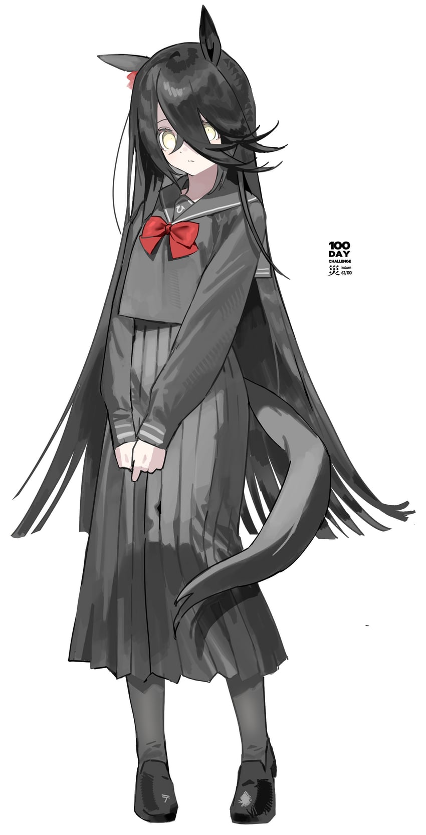 赛马娘、曼城茶座 (赛马娘) 1名女孩 替换服装 兽耳 黑发 黑色水手领