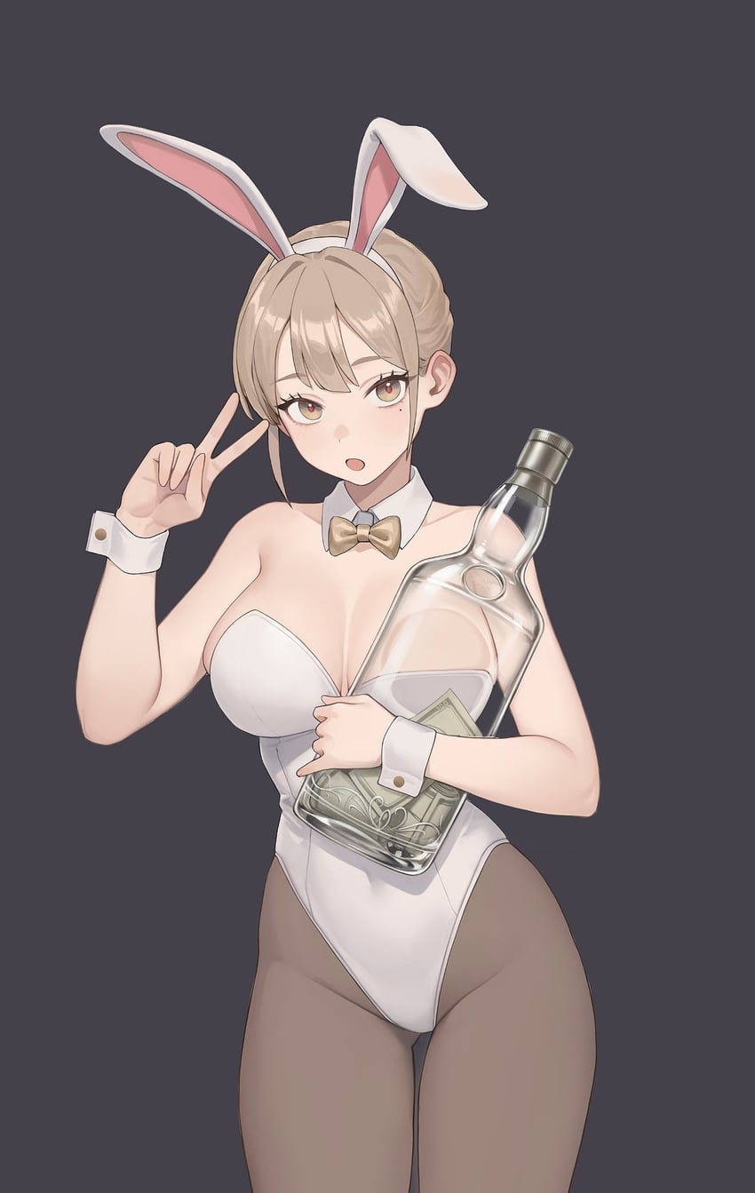 原创 1名女孩 兽耳发箍 兽耳 钞票 瓶子