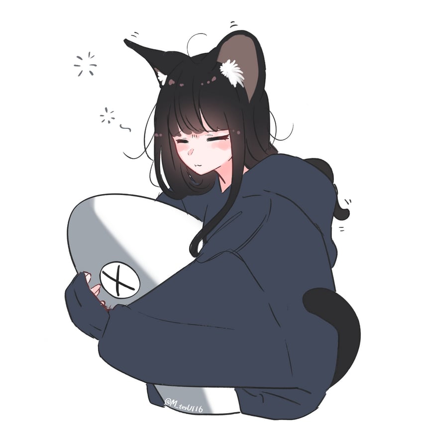 我家的黑猫女孩、小黑 (我家的黑猫女孩) 1名女孩 猫脸笑 兽耳毛 兽耳 黑发