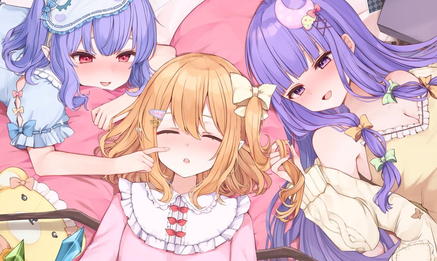 东方Project、芙兰朵露·斯卡蕾特、帕秋莉·诺蕾姬 3人女子 替换服装 金发 脸红 眼罩
