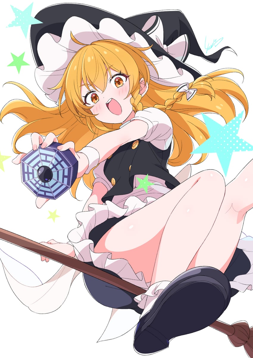 东方Project、雾雨魔理沙 1名女孩 围裙 后背蝴蝶结 黑帽子 黑鞋