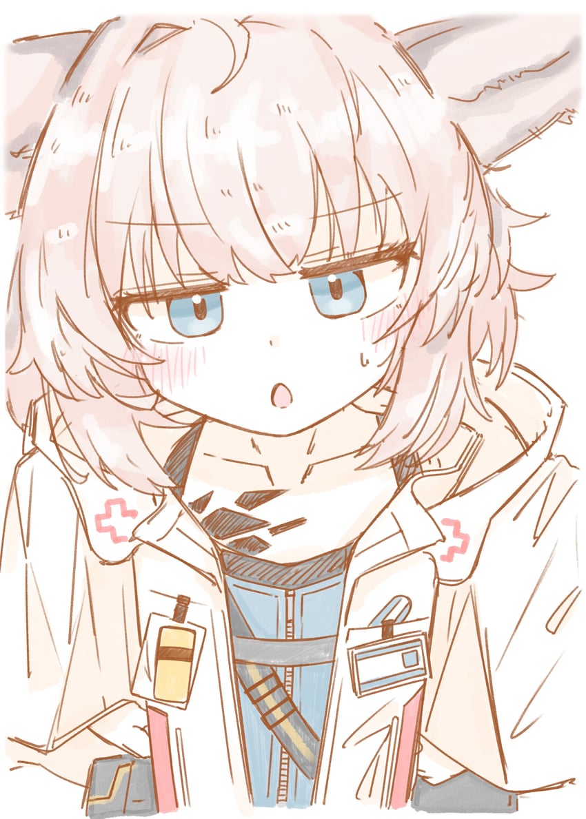 明日方舟、苏苏洛 (明日方舟) 1名女孩 呆毛 兽耳 蓝眼 蓝色衬衫