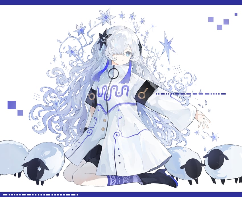 CeVIO、神椿工作室、可不 (CeVIO) 1名女孩 不对称袖子 黑色靴子 蓝眼 靴子