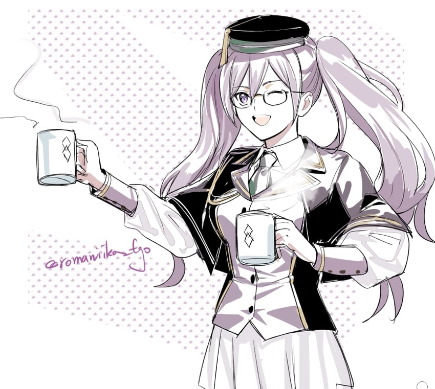 Fate/Grand Order、Fate系列、紫苑·艾尔特纳姆 (Type-Moon) 1名女孩 作者名 迦勒底标志 杯子 绿色领带