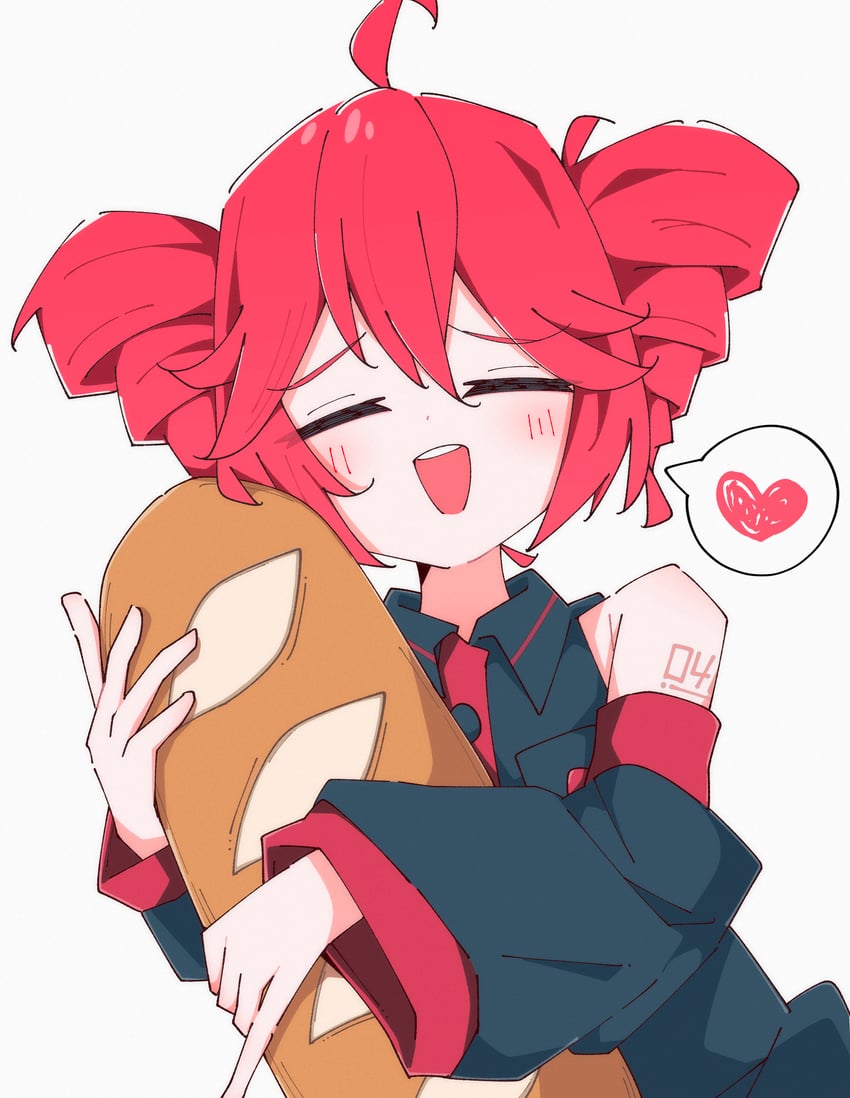 UTAU、重音Teto、重音テト (UTAU) 1名女孩 呆毛 法棍 露肩 黑衬衫
