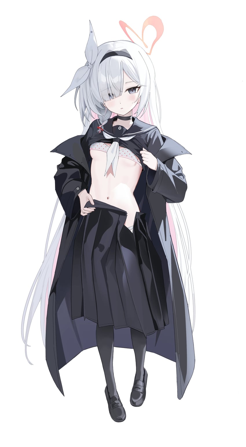 普拉娜 (蔚蓝档案) 1名女孩 黑色项圈 黑色大衣 黑色发带 黑色水手服