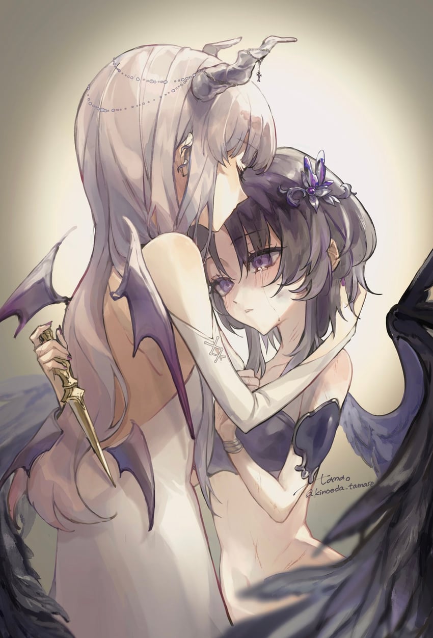 魔法少女的小镇审判、宝钟玛歌 2名女孩 替换服装 露肩 蝙蝠翅膀 黑色翅膀