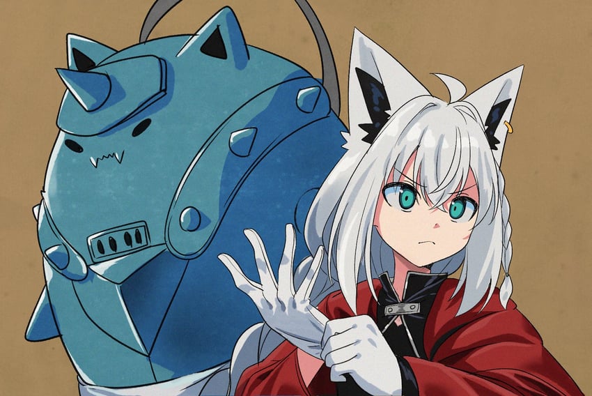 钢之炼金术师、Hololive、吹雪吉拉 1名女孩 呆毛 兽耳毛 兽耳 水色瞳