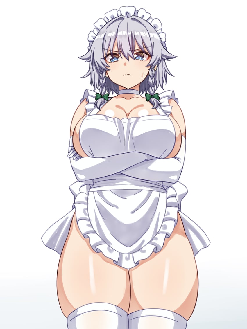 东方Project、十六夜咲夜 1名女孩 替换服装 围裙 乳房 项圈