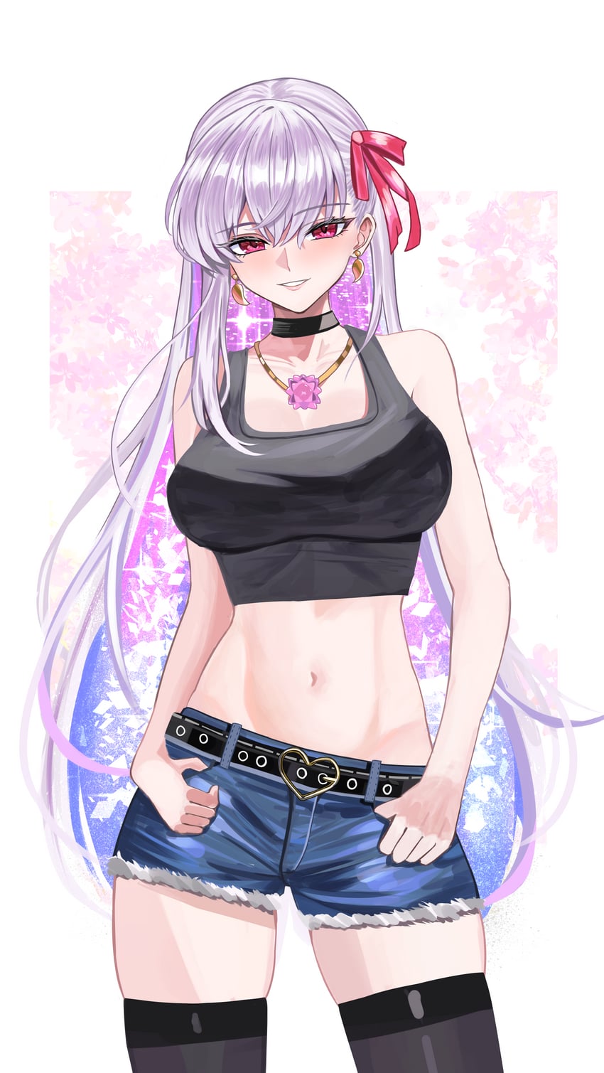 Fate/Grand Order、Fate系列、迦摩 (成年) (Fate) 1名女孩 腰带 黑色项圈 黑色过膝袜 乳房