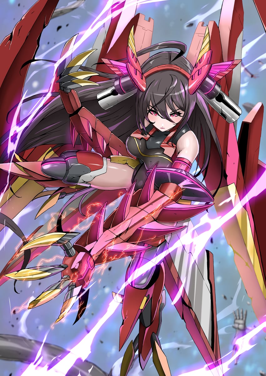 Infinite Stratos、akatsubaki、筱之之帚 1名女孩 呆毛 露肩 黑色紧身连体衣 乳房