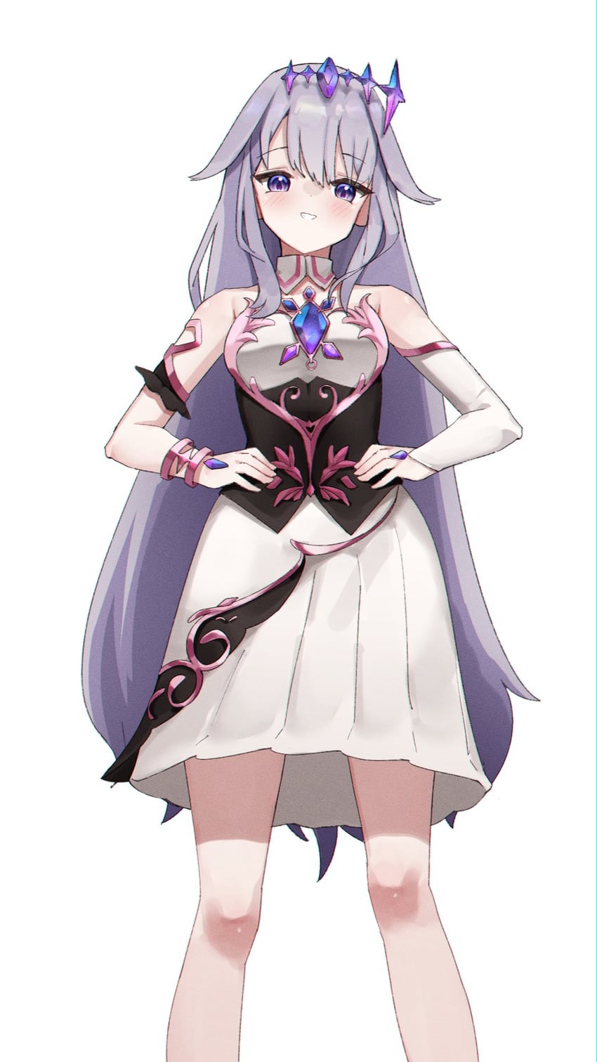 Hololive、Hololive英语、古石比珠 1名女孩 露肩 胸口宝石 宝石 灰发