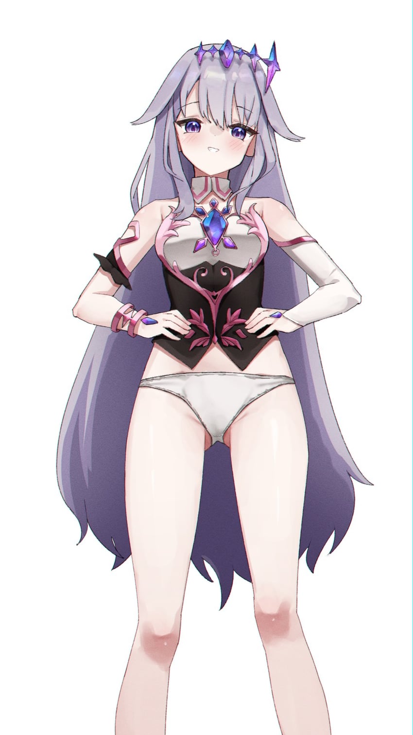Hololive、Hololive英语、古石比珠 1名女孩 露肩 胸口宝石 宝石 灰发