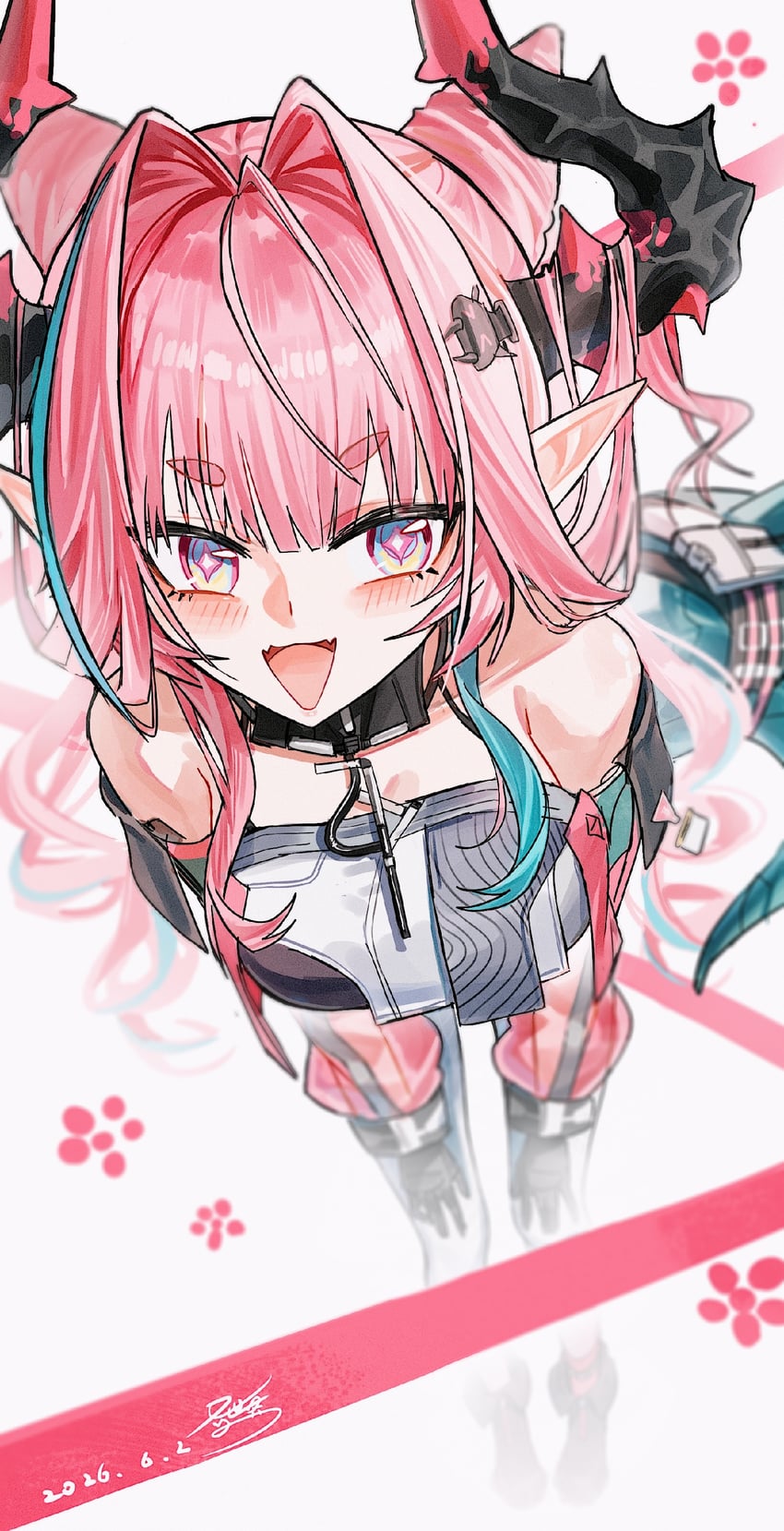 明日方舟、明日方舟：终末地、依冯娜 (明日方舟) 1名女孩 :D 露肩 弯腰 蓝眼