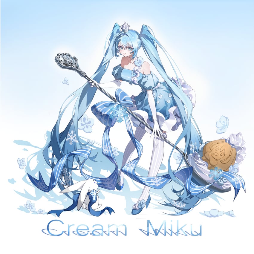VOCALOID、初音未来 1名女孩 :q 蓝色蝴蝶结 蓝色连衣裙 蓝眼