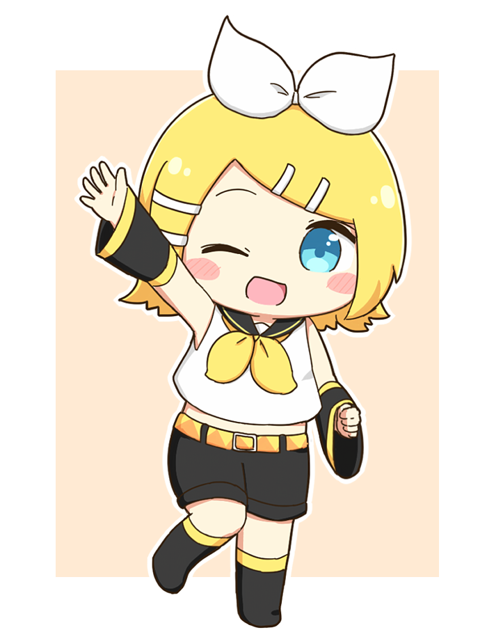 VOCALOID、镜音铃 1名女孩 :D 微笑 举手 护臂