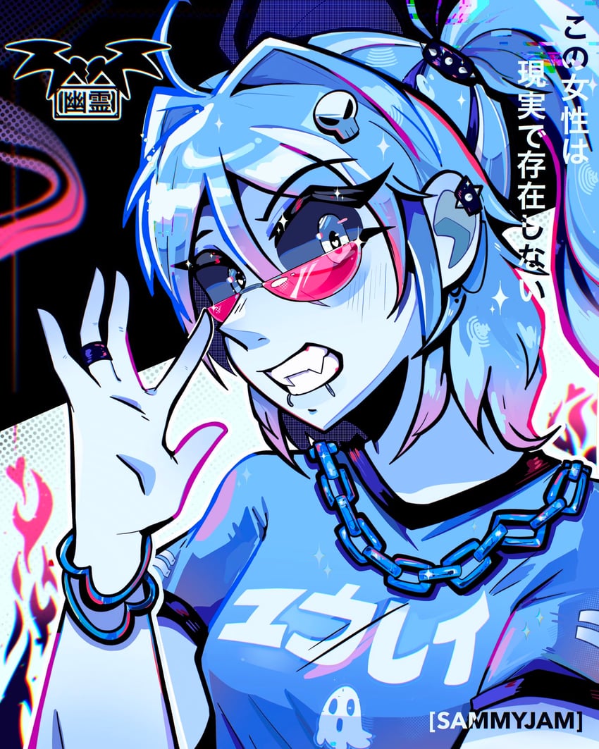 原创 1名女孩 调整眼镜 呆毛 黑色眼线 脸红