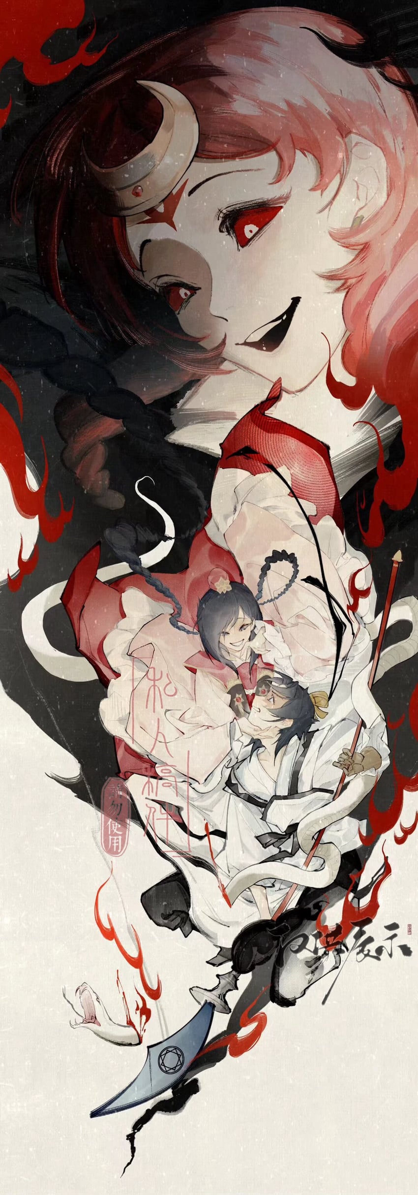 魔笛MAGI、阿尔巴 (魔笛MAGI)、练玉艳 1名男孩 2名女孩 黑发 辫子 发环辫