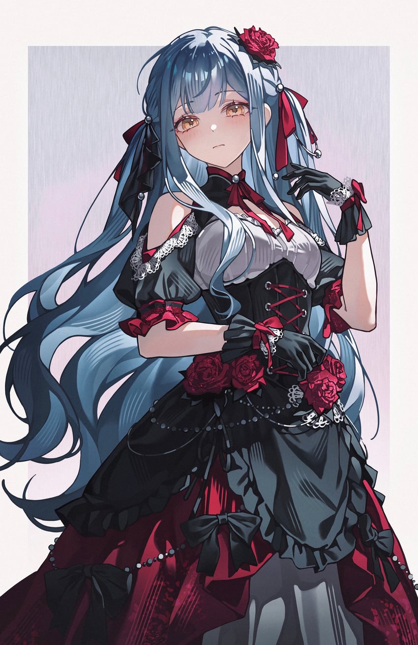 BanG Dream!、Bang Dream! It's MyGO!!!!!、丰川祥子 1名女孩 手臂托在乳房下 黑色蝴蝶结 黑色连衣裙 黑色手套