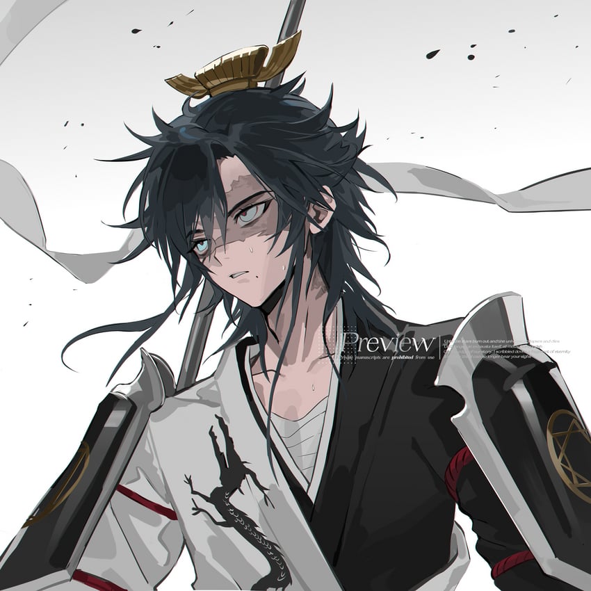 魔笛MAGI、练白龙 1名男孩 铠甲 蓝眼 蓝发 中国风服饰
