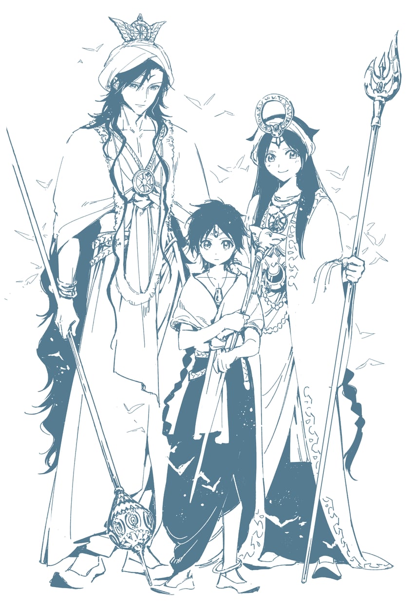 魔笛MAGI、阿拉丁 (魔笛MAGI)、席巴 (魔笛MAGI) 1名女孩 2个男孩 阿拉伯服饰 脸红 辫子
